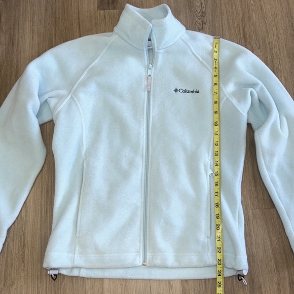 Columbia baby blue fleece long sleeve jacket/coat. Full front zip & cord cinch - Picture 4 of 16